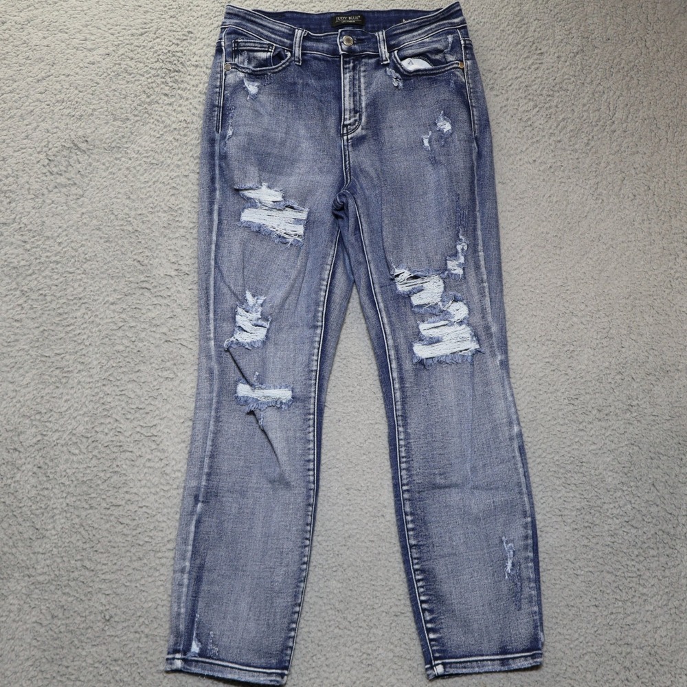 Judy Blue Distressed Skinny Jeans Medium Wash High Rise JB82264MD Size 7/28